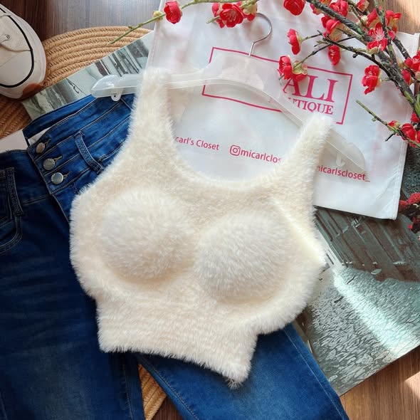 Fluffy Knit Crop Top styled with jeans