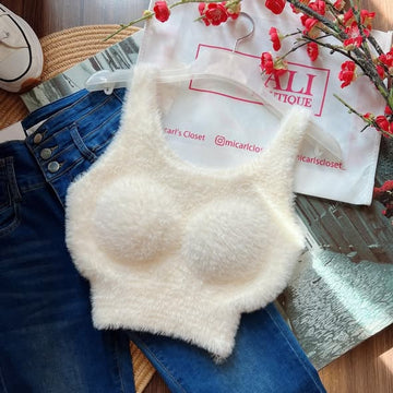 Fluffy Knit Crop Top styled with jeans