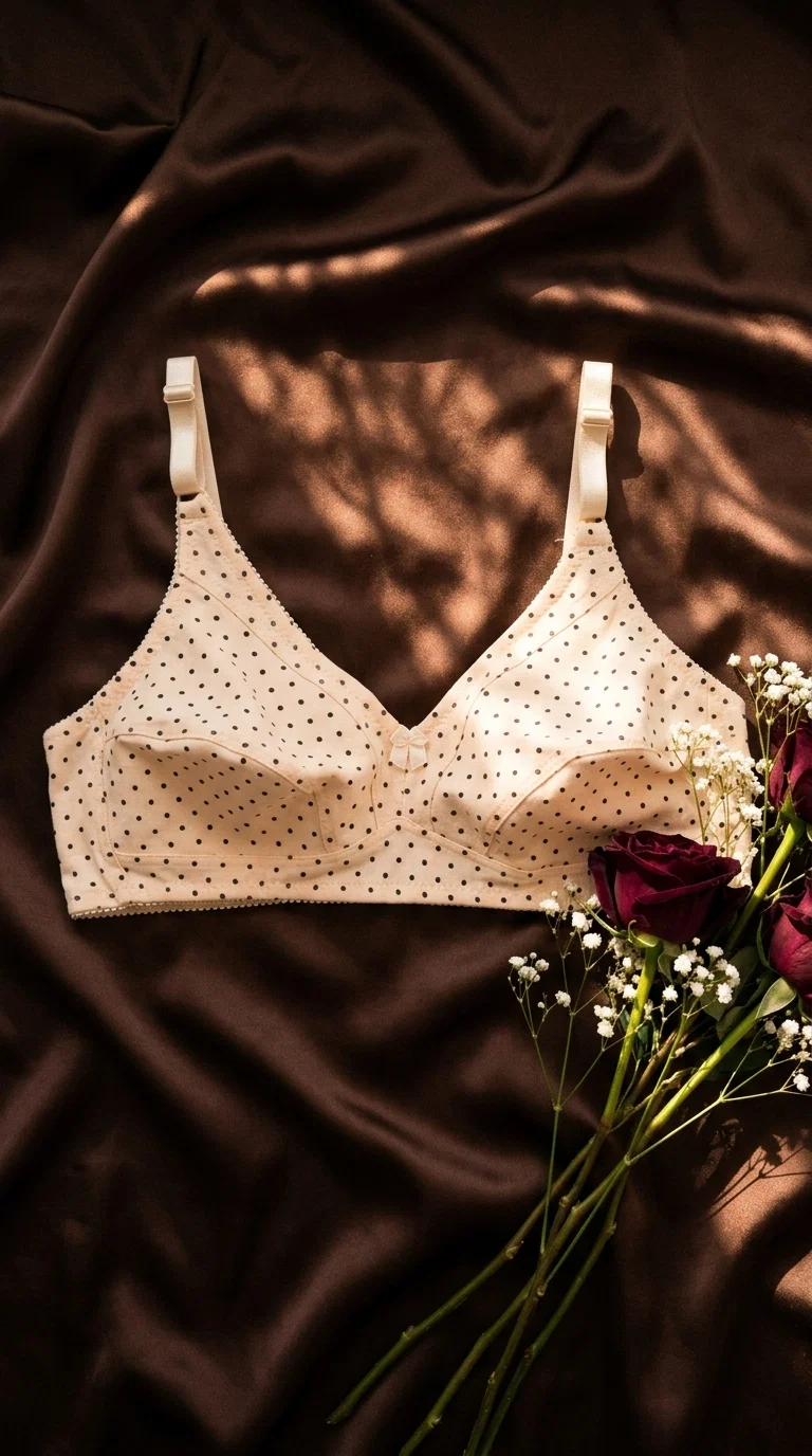 LB5047 Skin Polka Dot Cotton Wire-Free Bra for Women with roses
