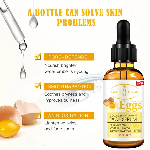 AICHUN BEAUTY Egg Face Serum Collagen Vitamin E 30ml bottle and box