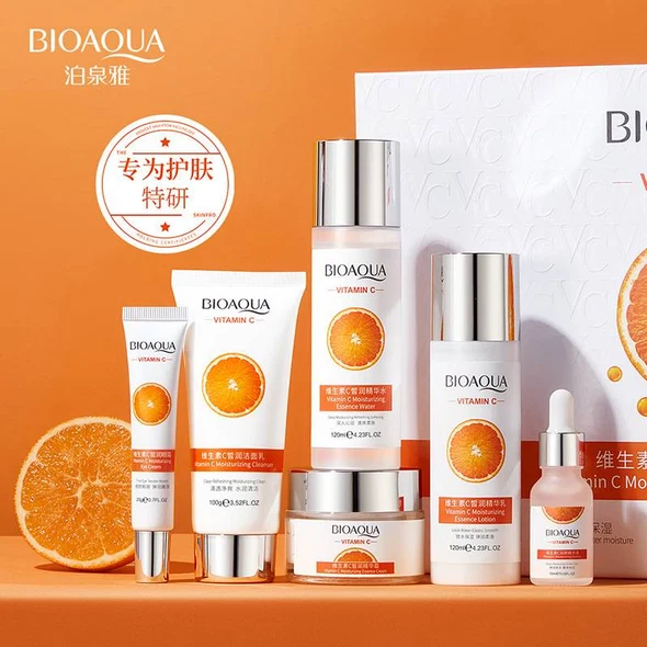 BIOAQUA Vitamin C Skincare Set - cleanser, eye cream, essence water, cream, lotion and serum